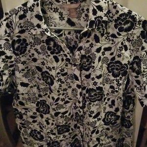 Black and white floral short sleeve button down